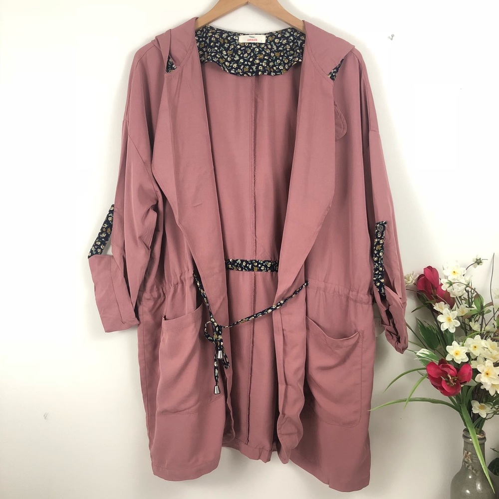 1 LEFT Dusty Pink Open Floral Hooded Anorak Jacket